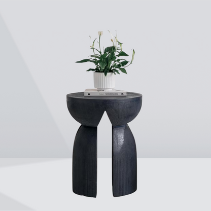 Ebon Arc Round Wood Side Table