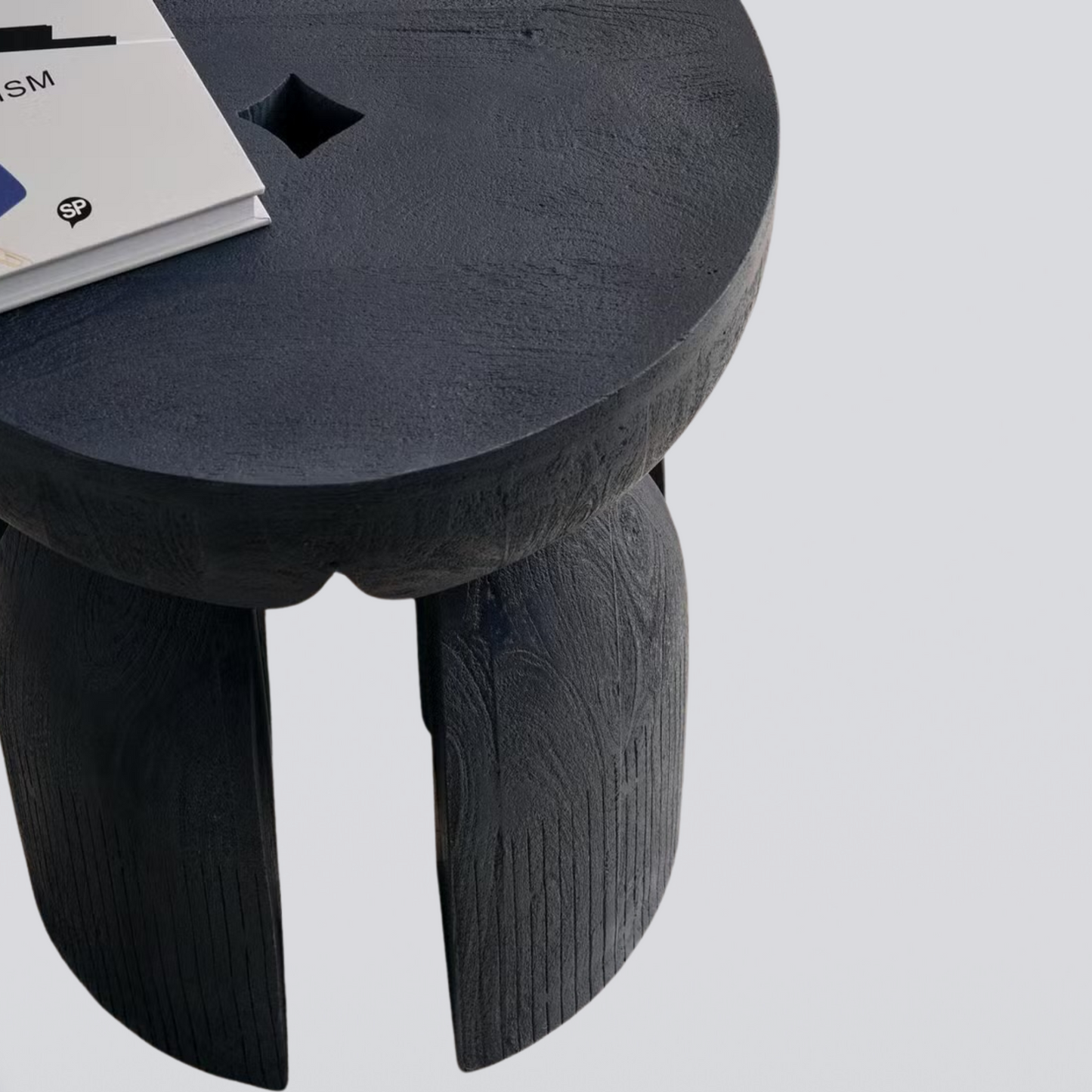 Ebon Arc Round Wood Side Table
